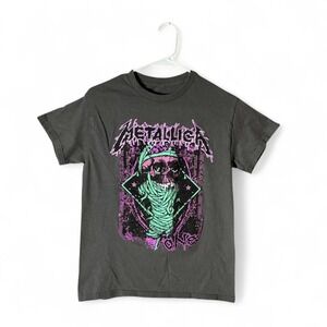 Metallica One Skull Graphic T-Shirt Charcoal Gray Neon Pink Green Small